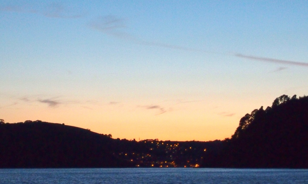 Approaching Dartmouth after sunset